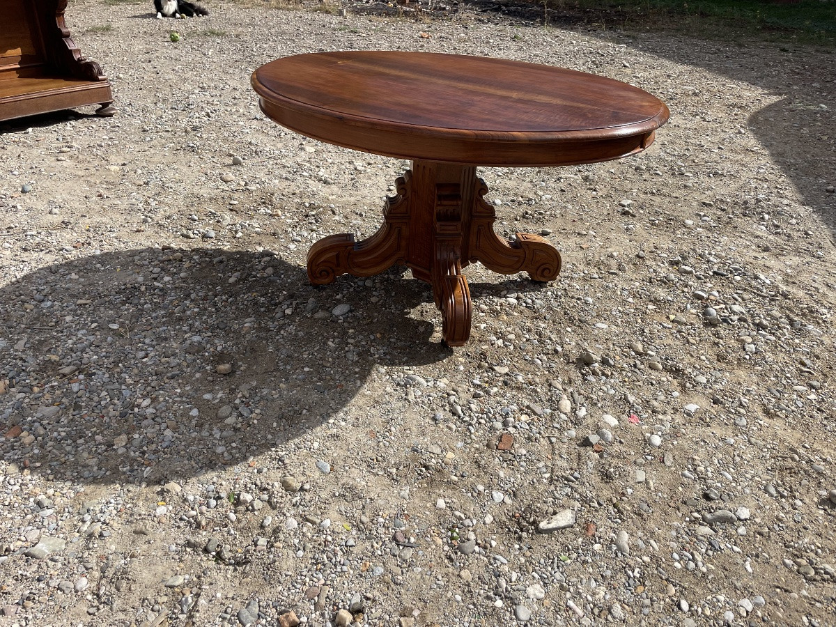 Round Walnut Dining Table From The Napoleon III Period, 19th Century -photo-4