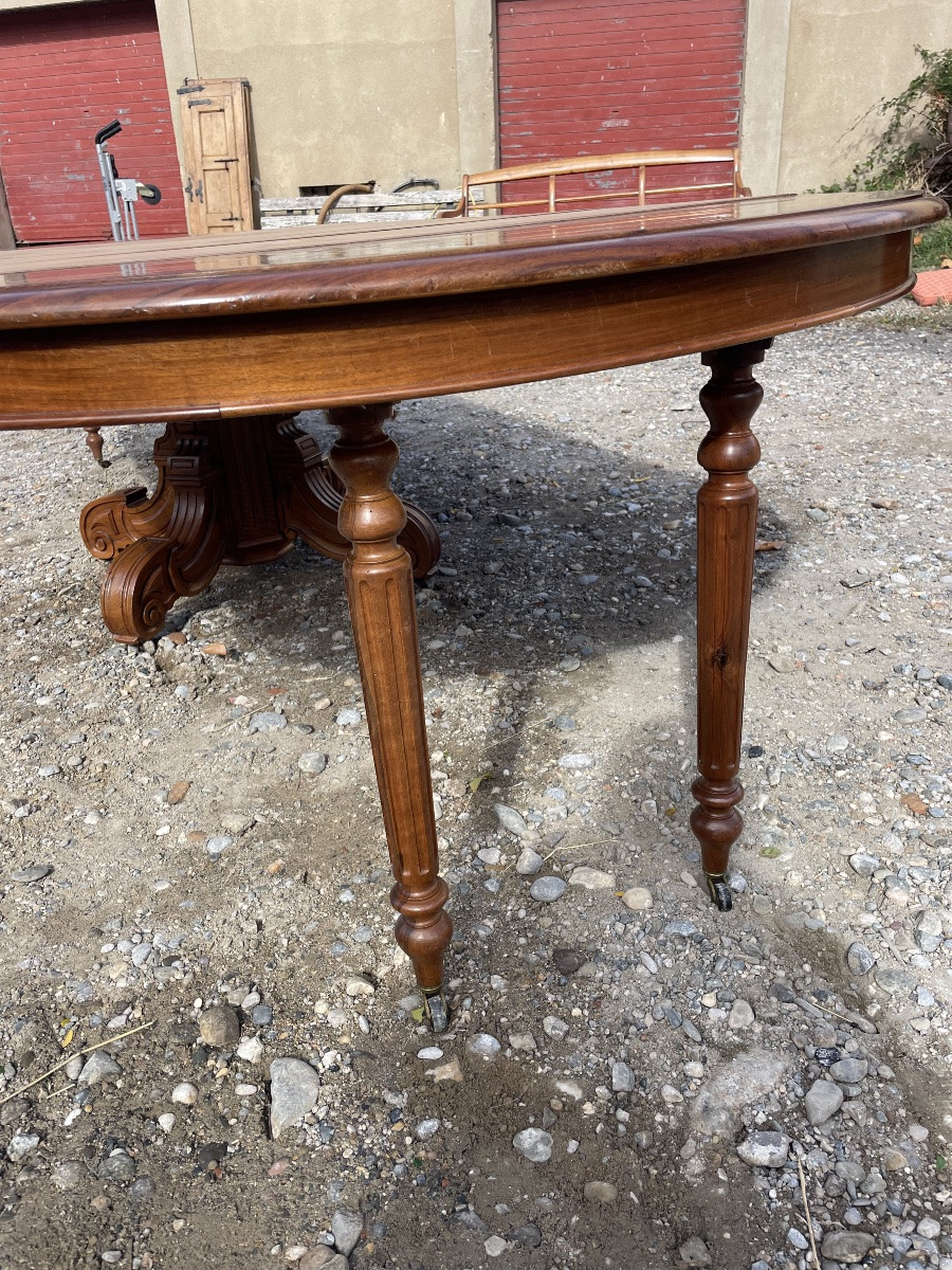 Round Walnut Dining Table From The Napoleon III Period, 19th Century -photo-3