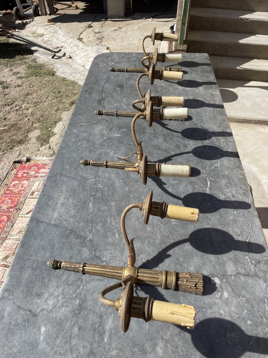 Ensemble de quatre appliques empire en bronze d époques, 1900.-photo-4