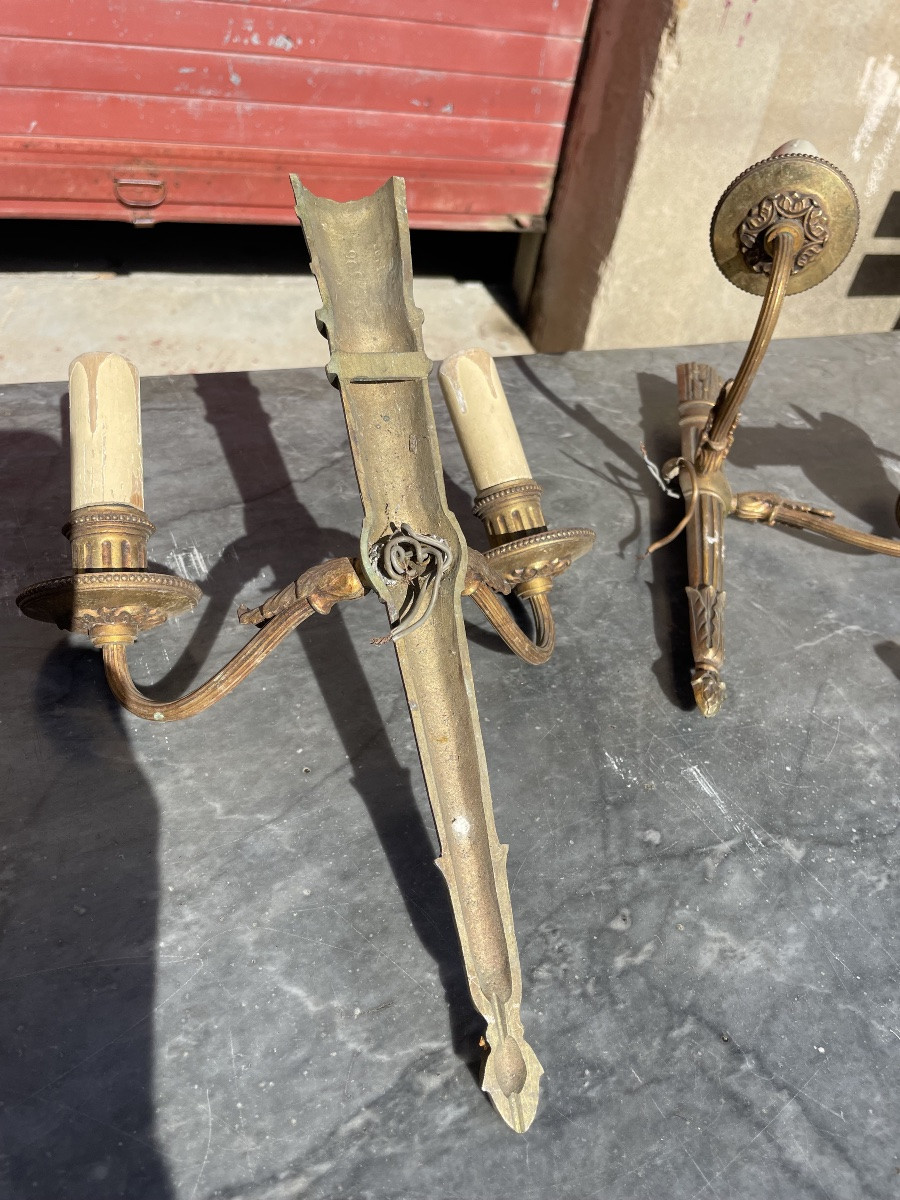 Ensemble de quatre appliques empire en bronze d époques, 1900.-photo-6