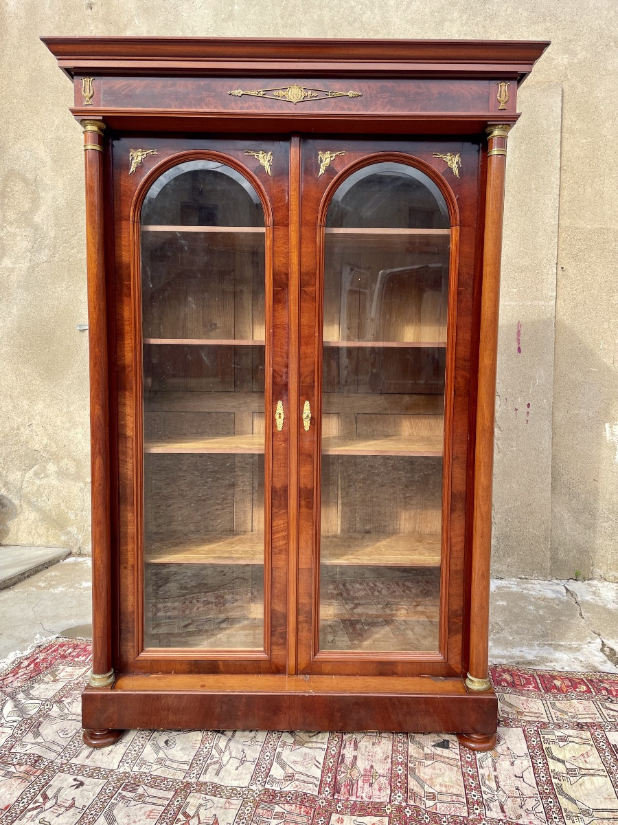 Display Cabinet, Bookcase, Empire Style, Mahogany, Flamed, 19th Century 