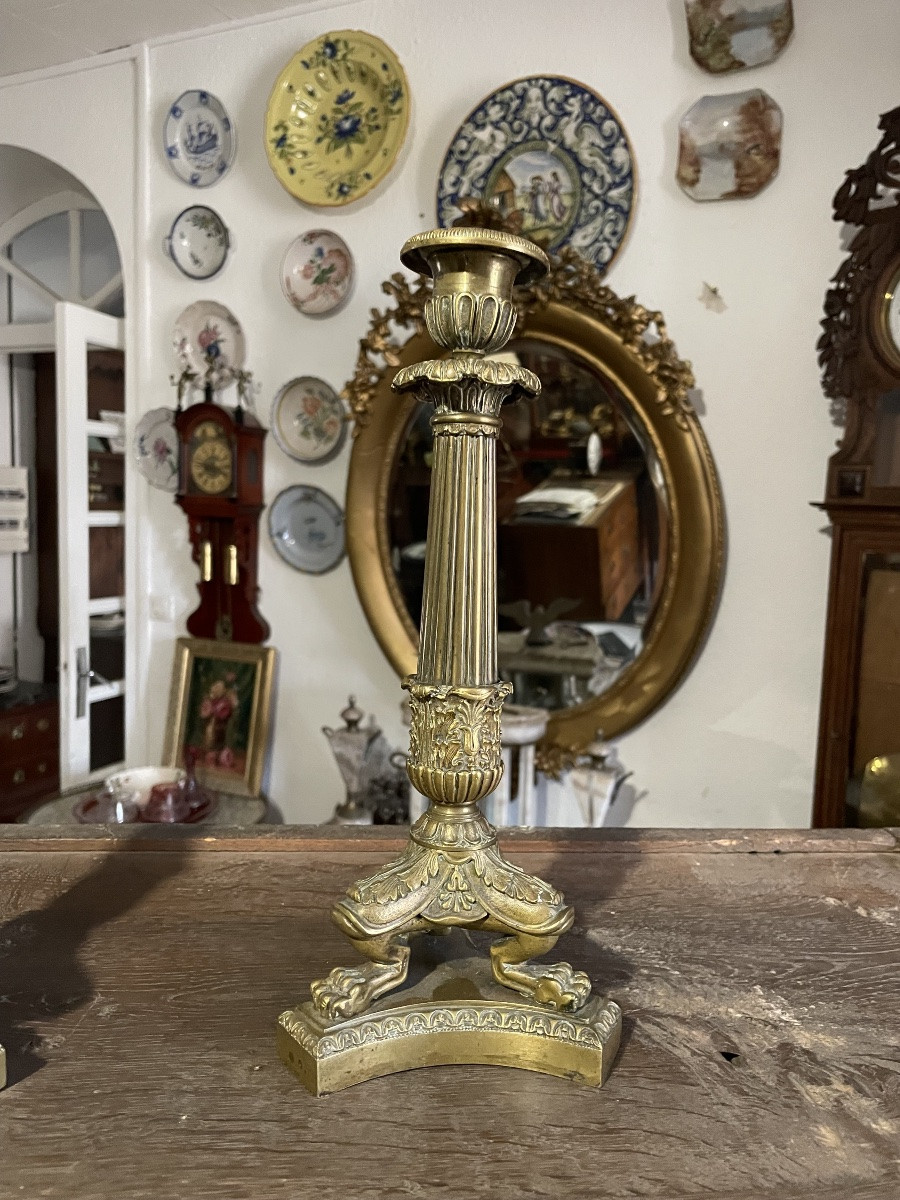 Pair Of Empire Style Gilt Bronze Candlesticks, 19th Century -photo-3