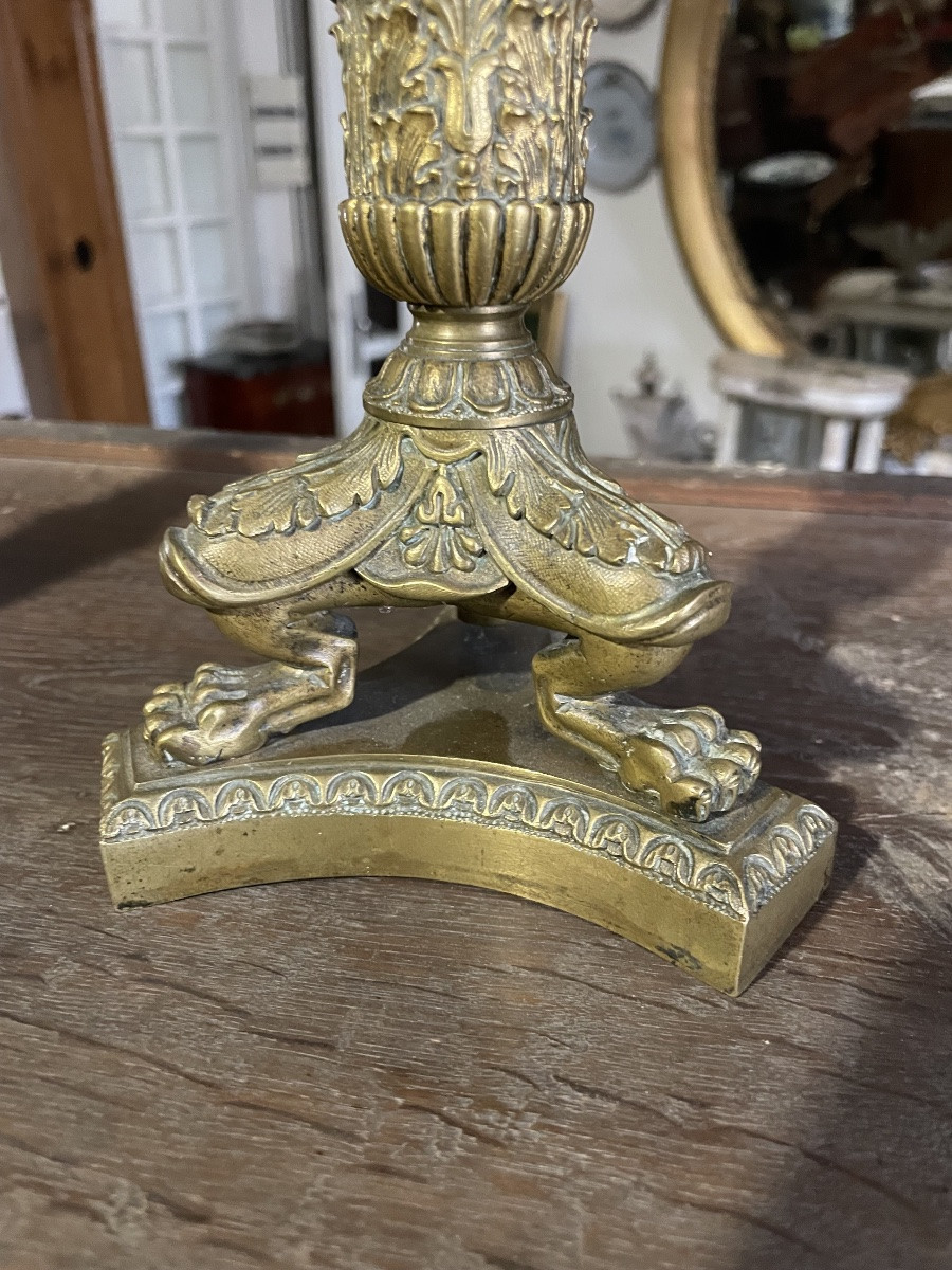 Pair Of Empire Style Gilt Bronze Candlesticks, 19th Century -photo-2