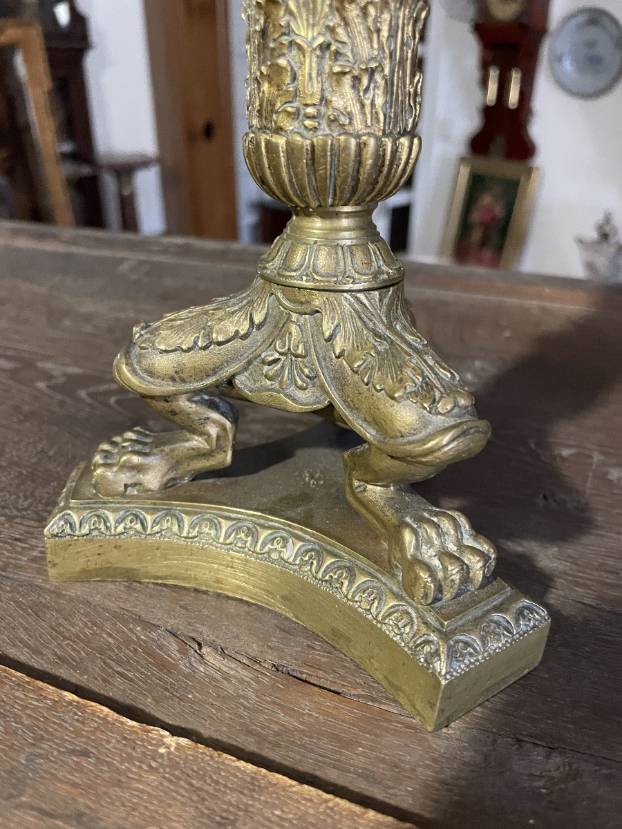 Pair Of Empire Style Gilt Bronze Candlesticks, 19th Century -photo-3