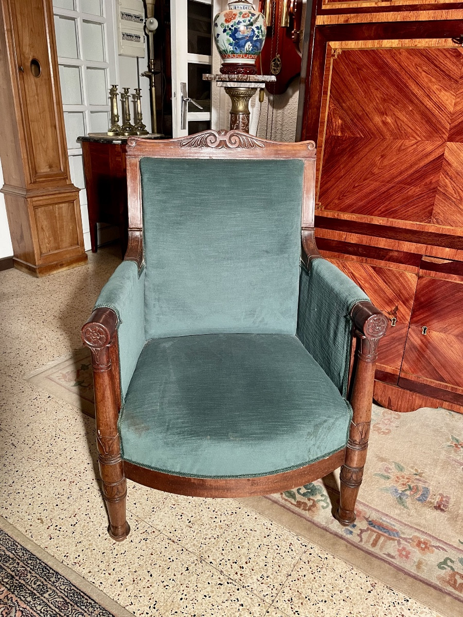 Empire-style Mahogany Bergère Chair From The 19th Century 