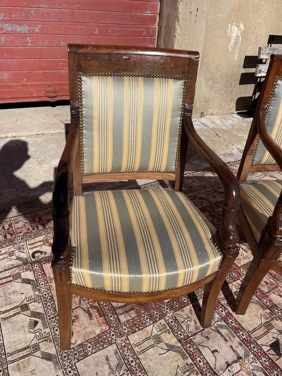 Pair Of Empire-style Mahogany Armchairs, 19th Century -photo-3