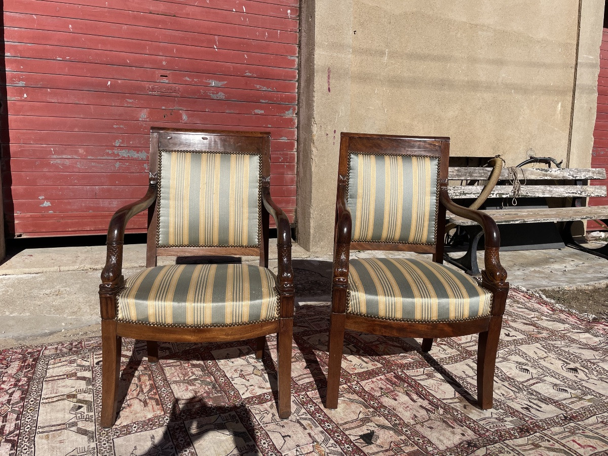 Pair Of Empire-style Mahogany Armchairs, 19th Century -photo-5