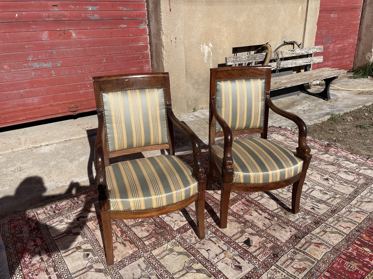 Pair Of Empire-style Mahogany Armchairs, 19th Century -photo-6