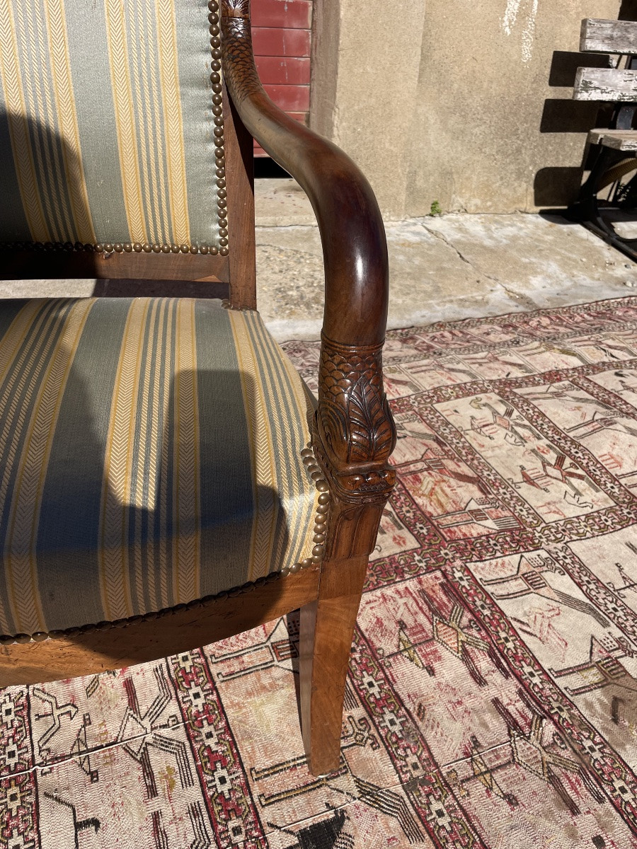 Empire Armchair, In Mahogany, From The 19th Century -photo-2