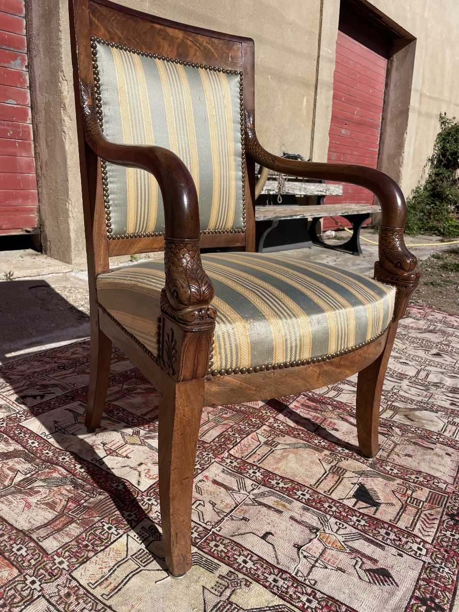 Empire Armchair, In Mahogany, From The 19th Century -photo-3