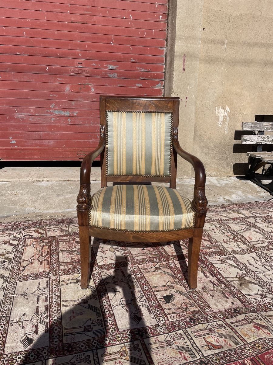 Empire Armchair, In Mahogany, From The 19th Century 
