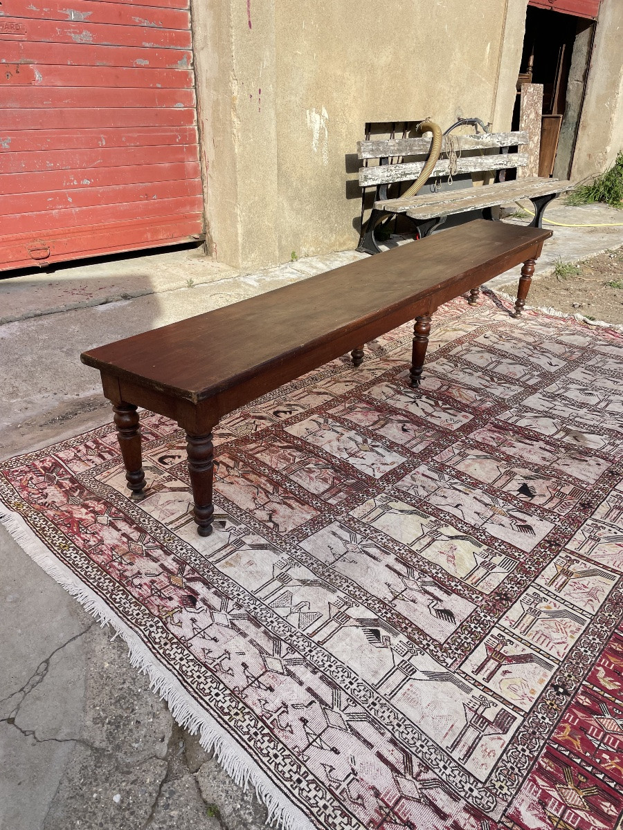 Antique Turned Oak Bench With 6 Legs, Dating From The 19th Century -photo-2