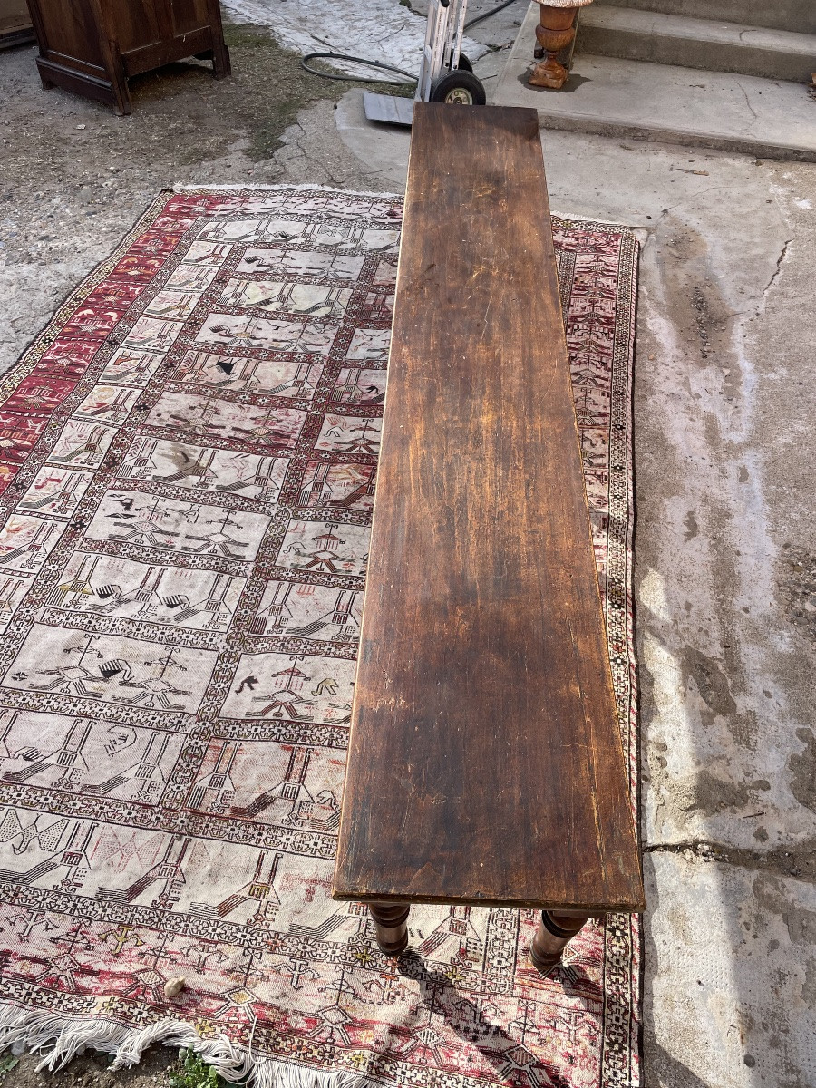 Antique Turned Oak Bench With 6 Legs, Dating From The 19th Century -photo-3