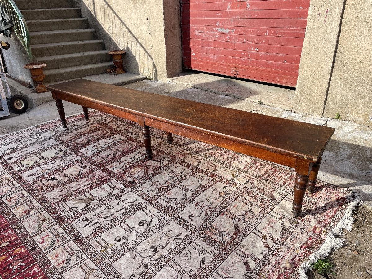 Antique Turned Oak Bench With 6 Legs, Dating From The 19th Century -photo-4