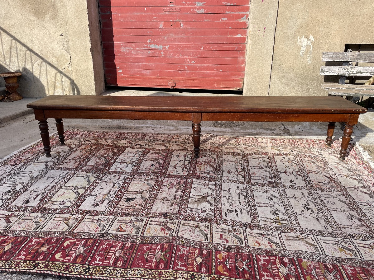 Antique Turned Oak Bench With 6 Legs, Dating From The 19th Century -photo-1