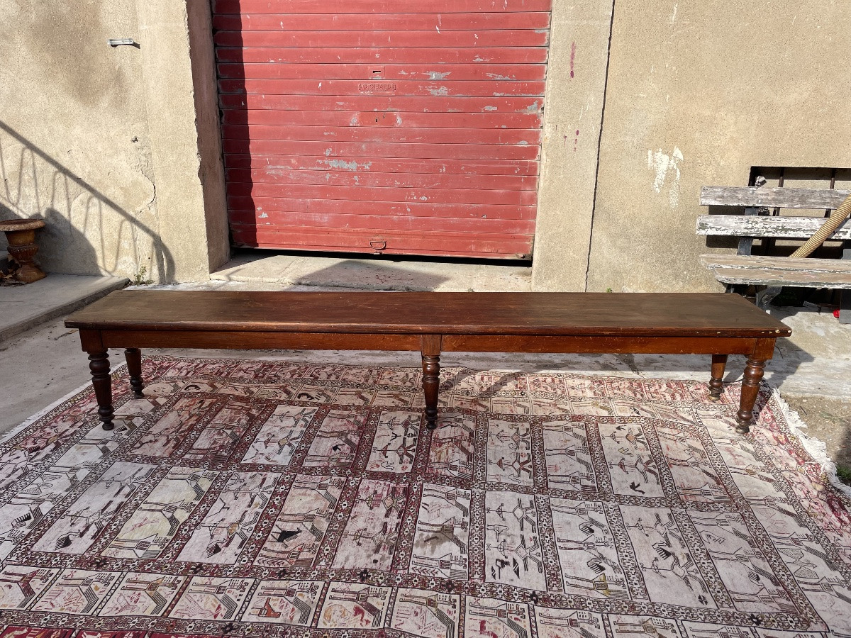 Antique Turned Oak Bench With 6 Legs, Dating From The 19th Century -photo-2