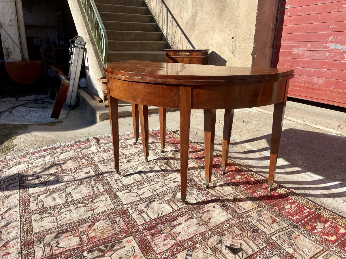 Table, Two. Half-moon Louis XVI Style, In 18th-century Mahogany -photo-1
