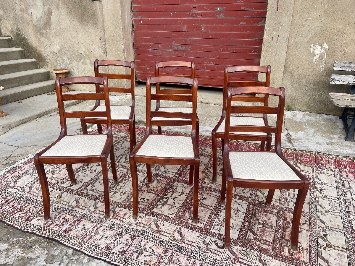 Suite de six Chaises restauration en acajou d’époque, 1900