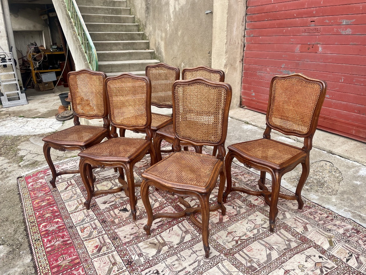 Set Of Six Regency Chairs In Walnut, Dating From The 19th Century -photo-8