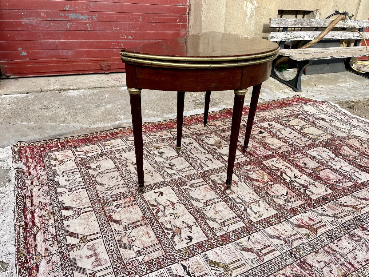 Table, demi-lune Louis XVI en acajou , d ‘epoque XVIIIem siecle -photo-4