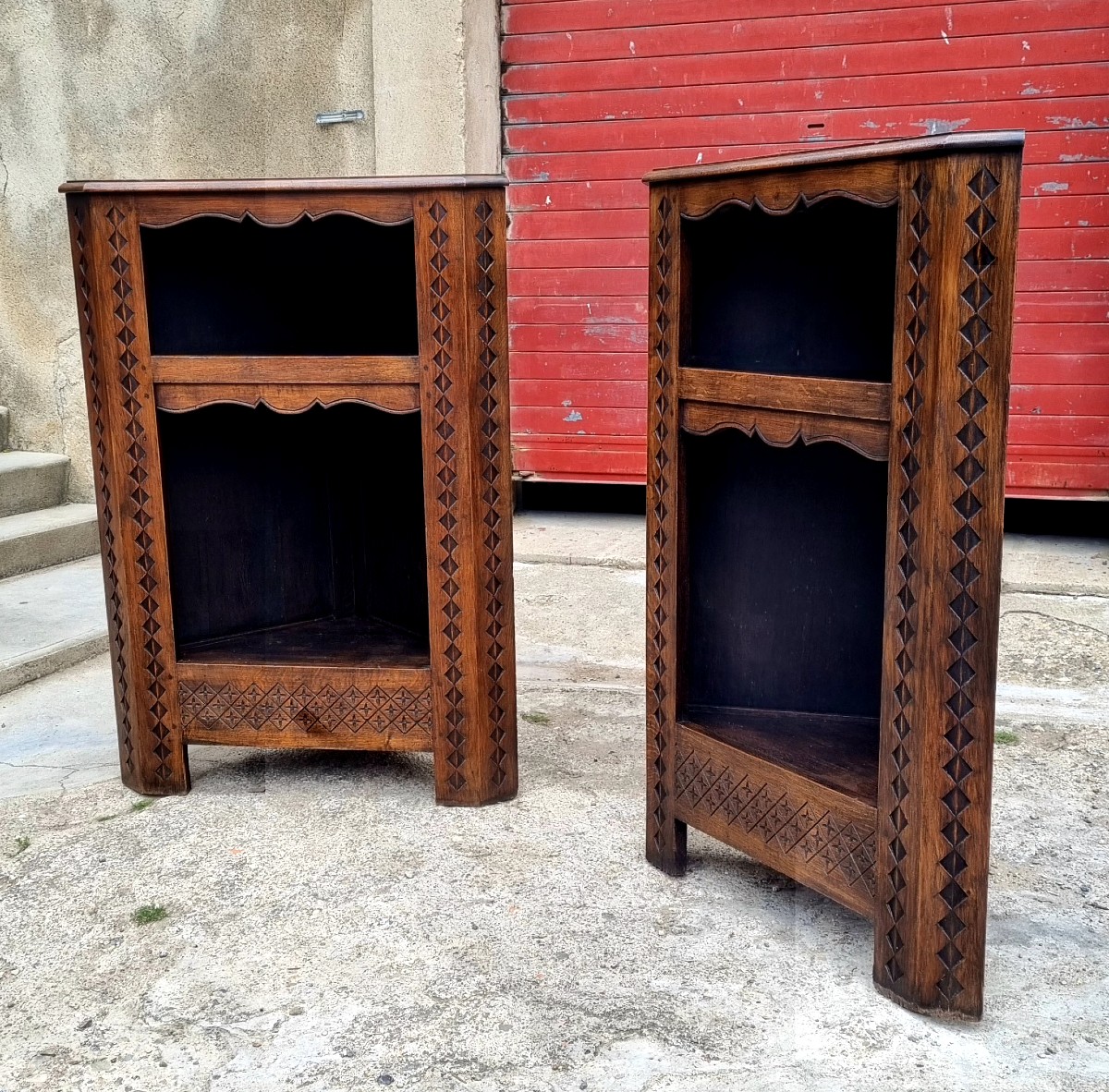 Pair Of Transition Style Corner Cabinets, In Oak And Dating From The 19th Century -photo-2