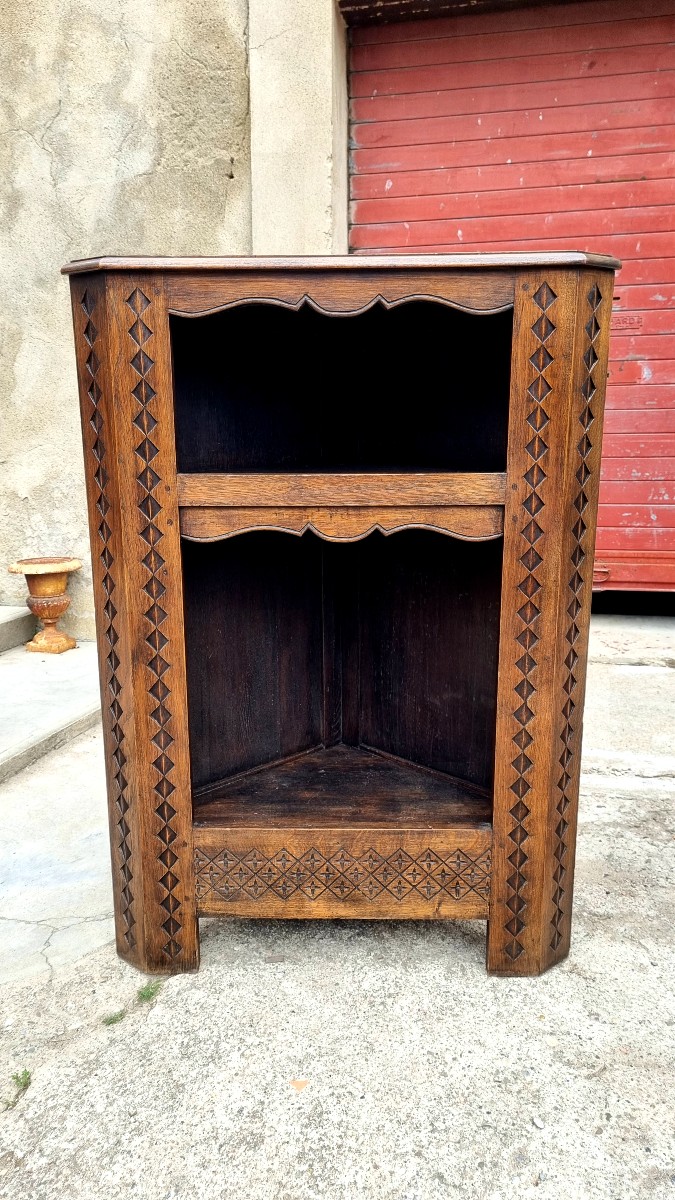 Pair Of Transition Style Corner Cabinets, In Oak And Dating From The 19th Century -photo-3