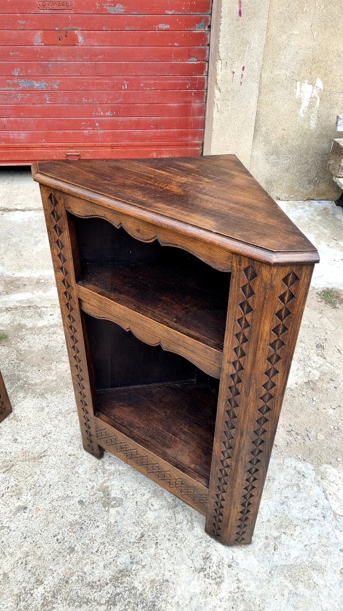 Pair Of Transition Style Corner Cabinets, In Oak And Dating From The 19th Century -photo-2