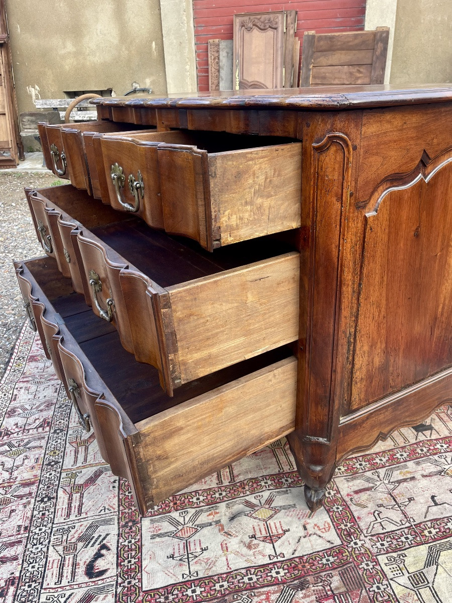 Commode,,, galbé,, arbalète, régence en noyer d’époque XVIIIem siècle -photo-7