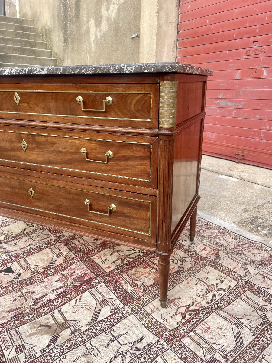 Louis XVI Style Chest Of Drawers, In Mahogany, 18th Century -photo-2