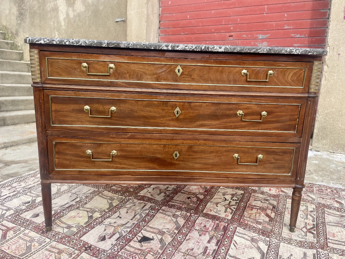Louis XVI Style Chest Of Drawers, In Mahogany, 18th Century -photo-8