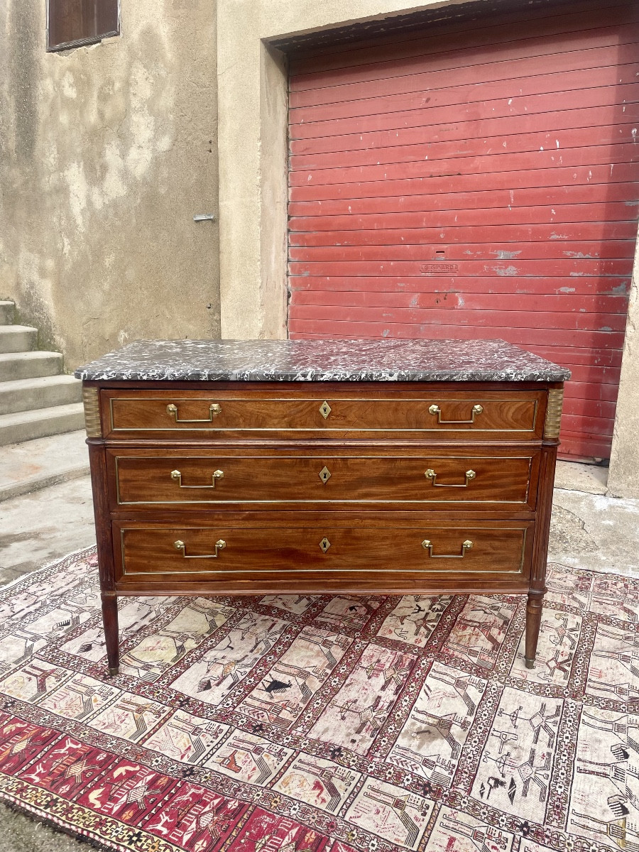 Louis XVI Style Chest Of Drawers, In Mahogany, 18th Century 