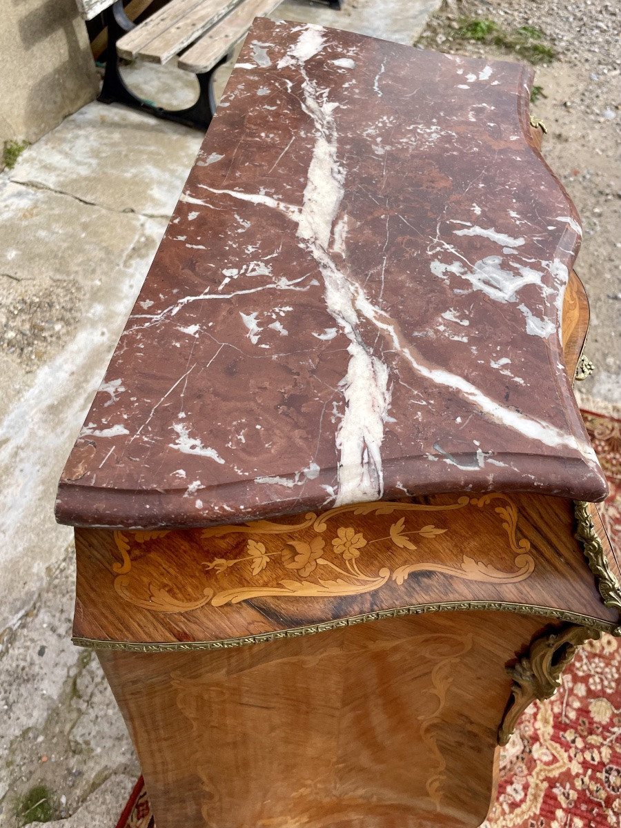 Louis XV Style Secretary Desk, In Period-stamped Marquetry, Napoleon III Era, 19th Century -photo-1