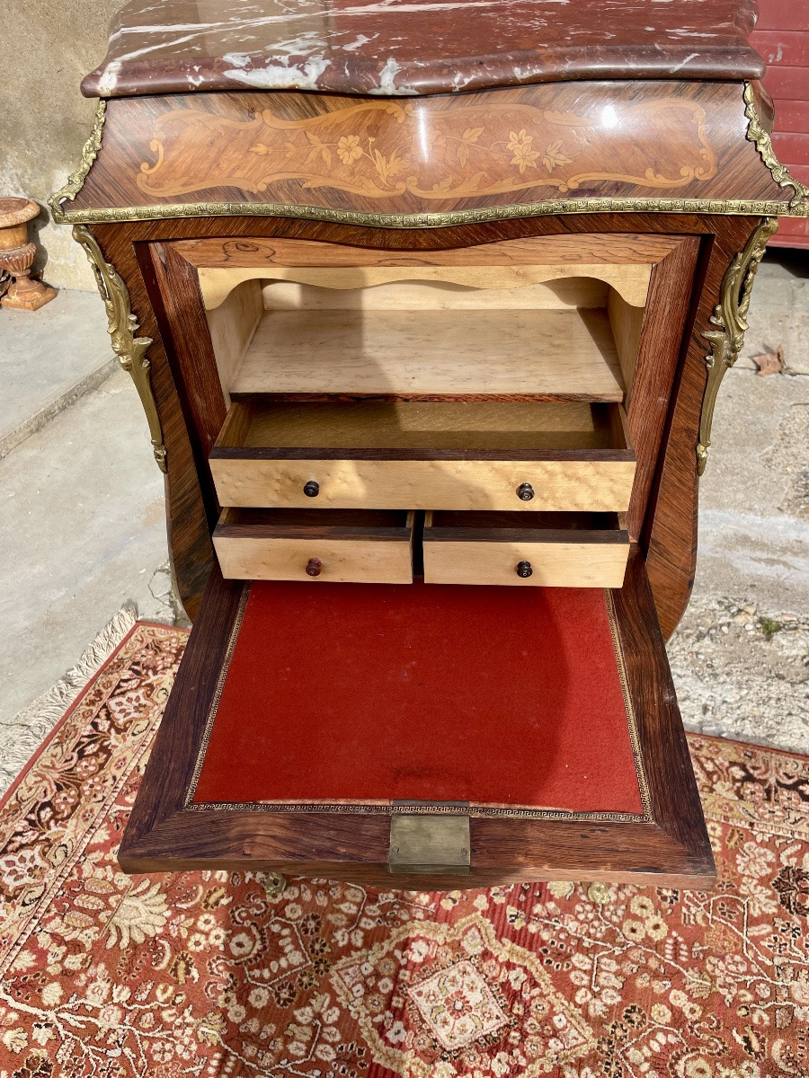 Louis XV Style Secretary Desk, In Period-stamped Marquetry, Napoleon III Era, 19th Century -photo-4