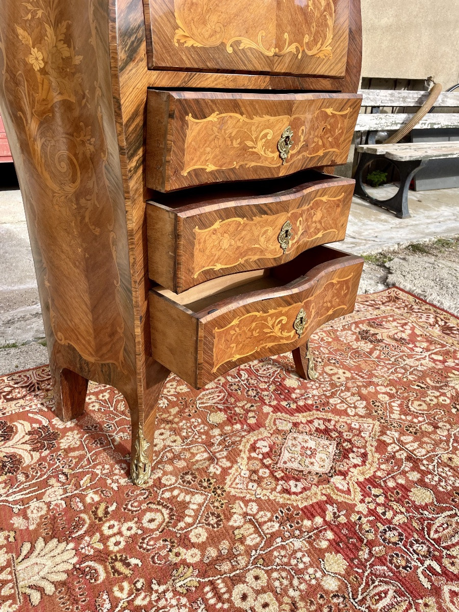 Louis XV Style Secretary Desk, In Period-stamped Marquetry, Napoleon III Era, 19th Century -photo-5