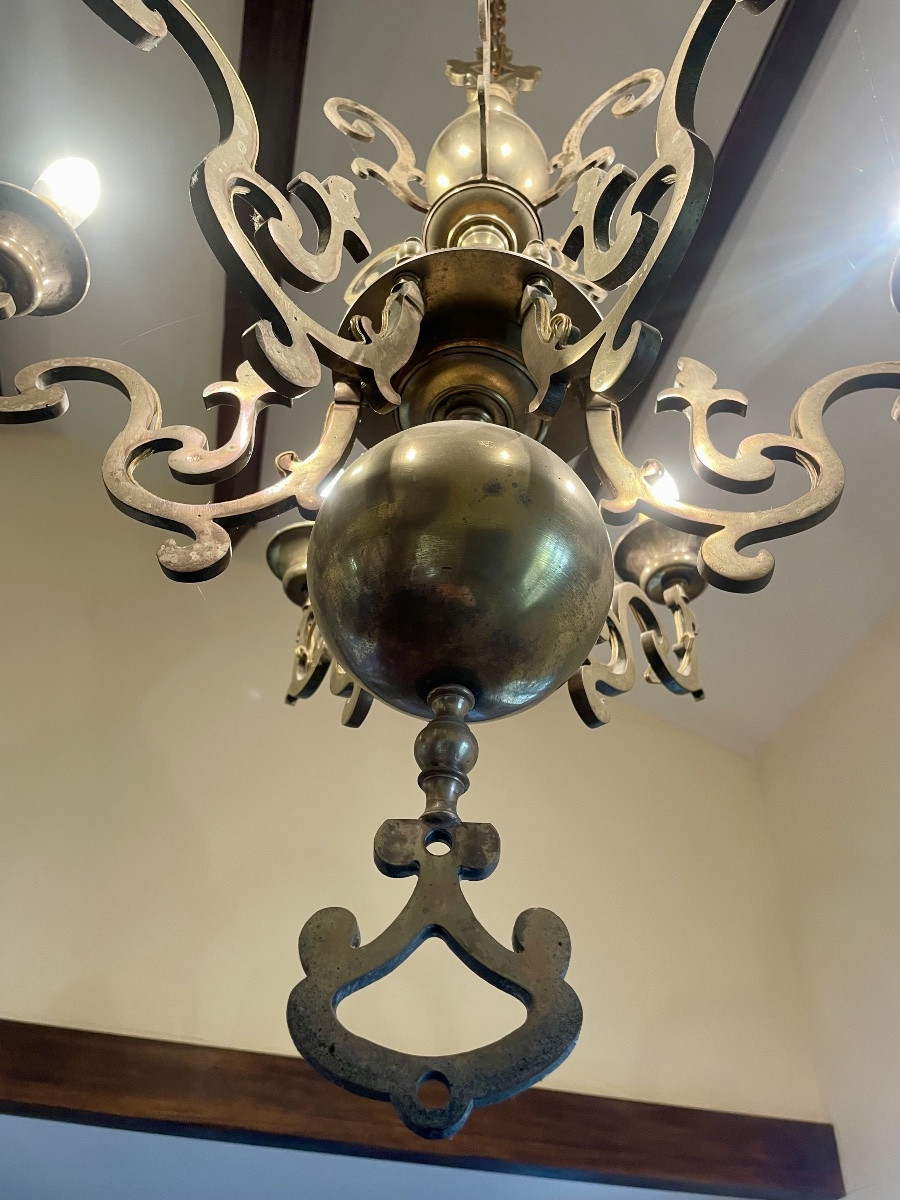 Lustre en laiton, ancien hollandais d’époque XIXem siècle -photo-2