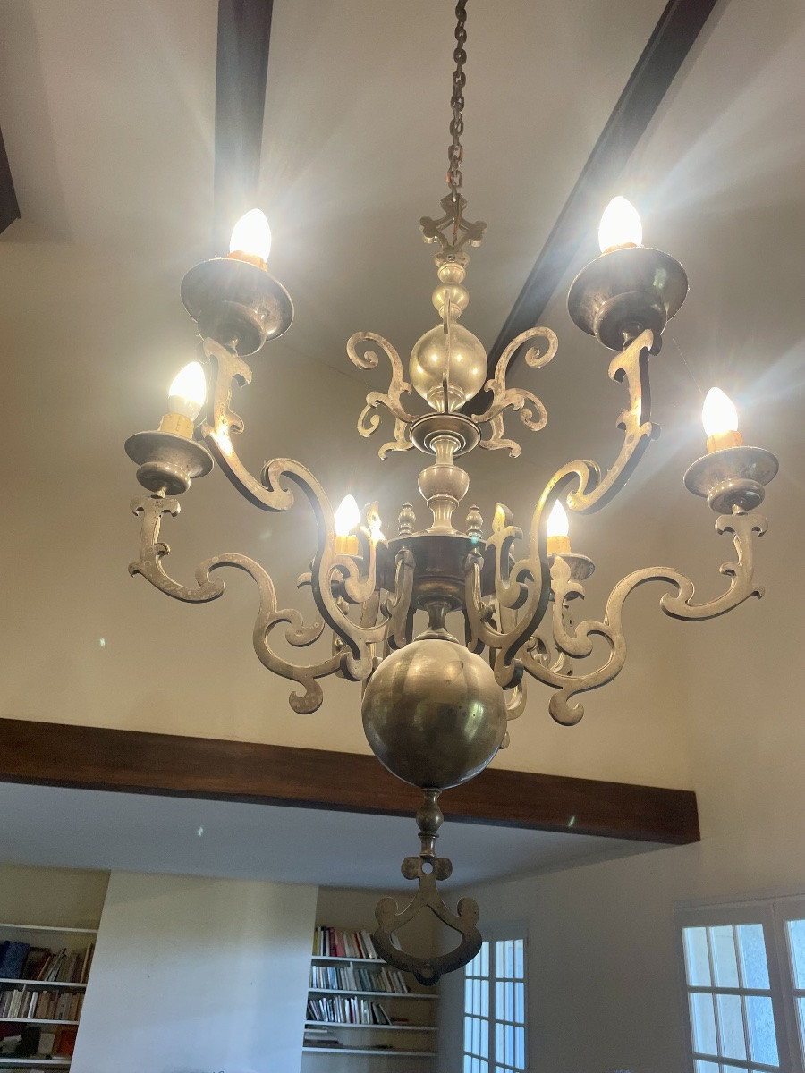 Lustre en laiton, ancien hollandais d’époque XIXem siècle -photo-3