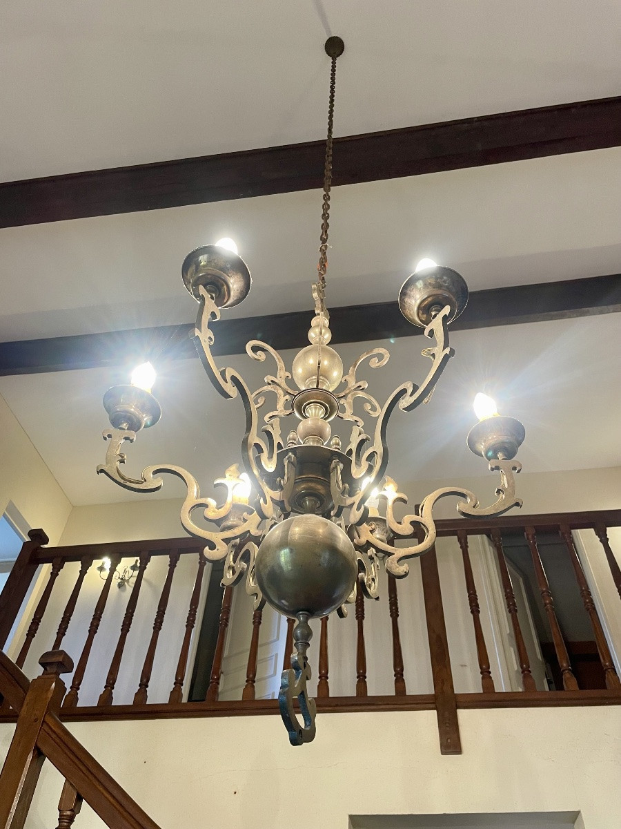 Lustre en laiton, ancien hollandais d’époque XIXem siècle -photo-5