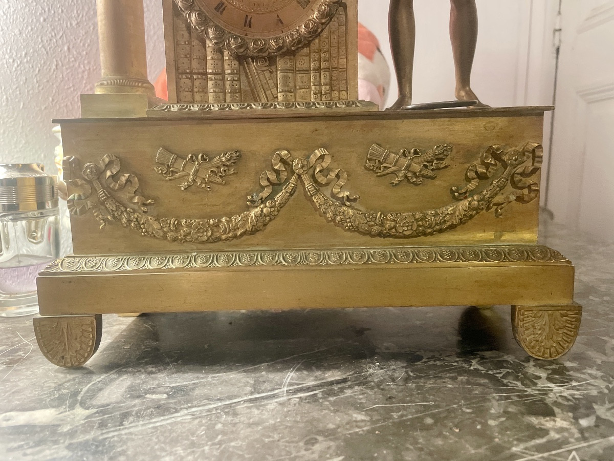 Pendule Empire en bronze doré allégorie des sciences et des arts. D époque XIXÉM siècle -photo-7