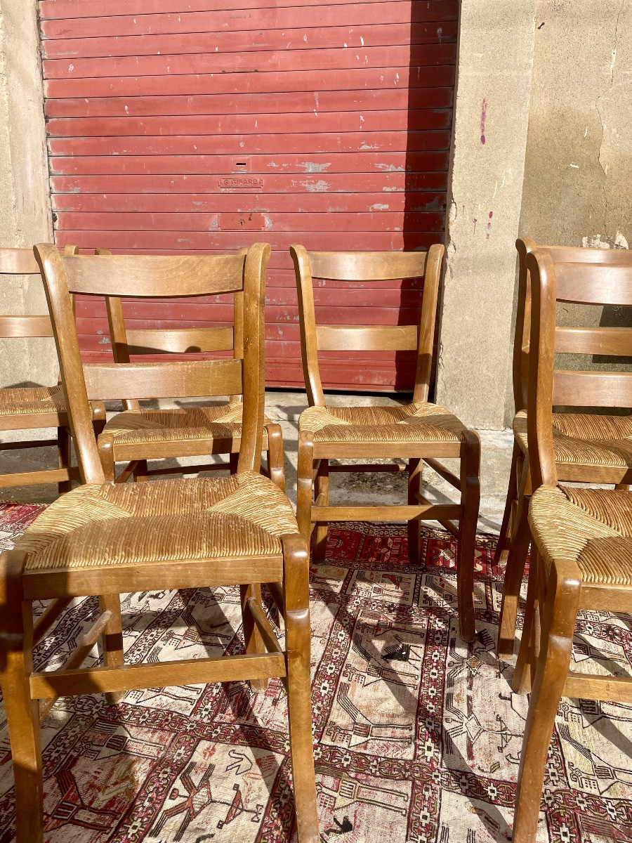Set Of 8 Dining Chairs In Wood And Straw, 1900.-photo-7