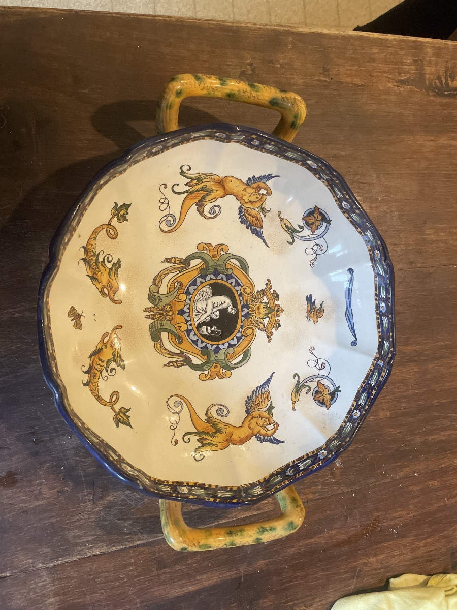 Corbeille à fruits ou melonniere en faïence de Gien, XIXem siecle-photo-3