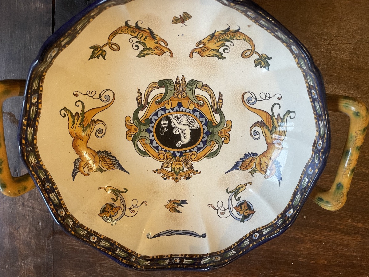 Corbeille à fruits ou melonniere en faïence de Gien, XIXem siecle-photo-6