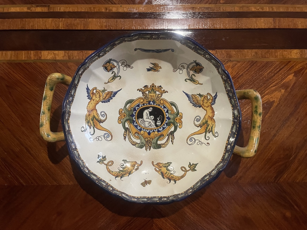 Corbeille à fruits ou melonniere en faïence de Gien, XIXem siecle