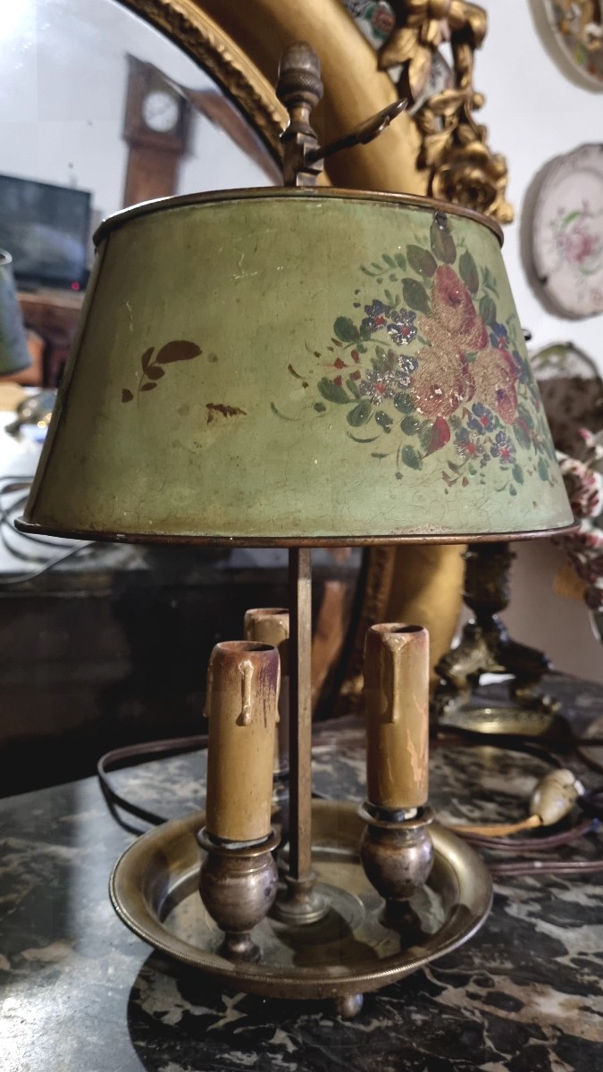 Lampe bouillotte ancienne ,tôle peinte epoque XIXé-photo-2