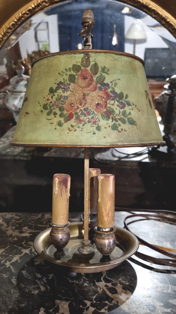 Lampe bouillotte ancienne ,tôle peinte epoque XIXé