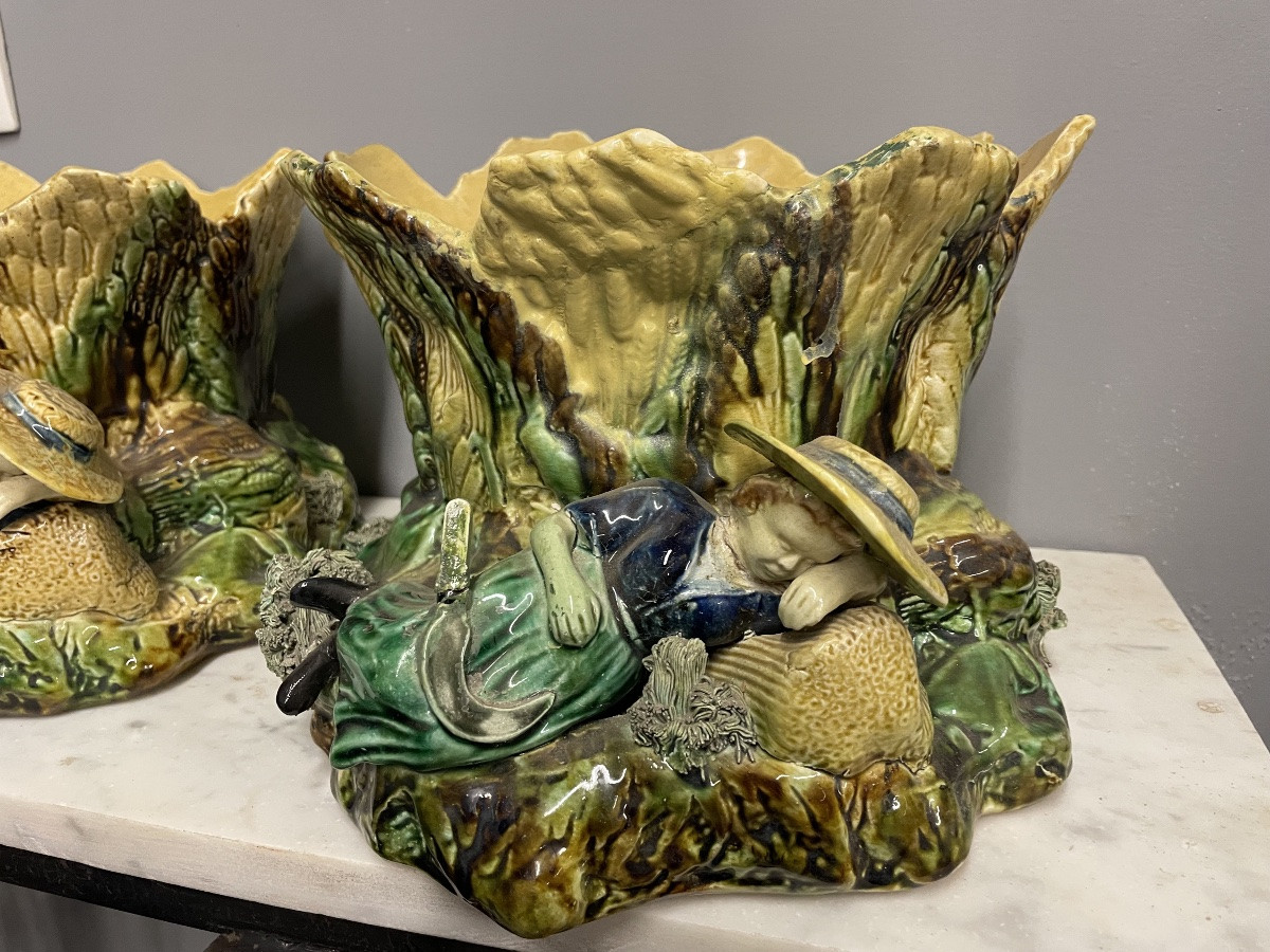 Pair Of 19th-century Majolica Planters -photo-2
