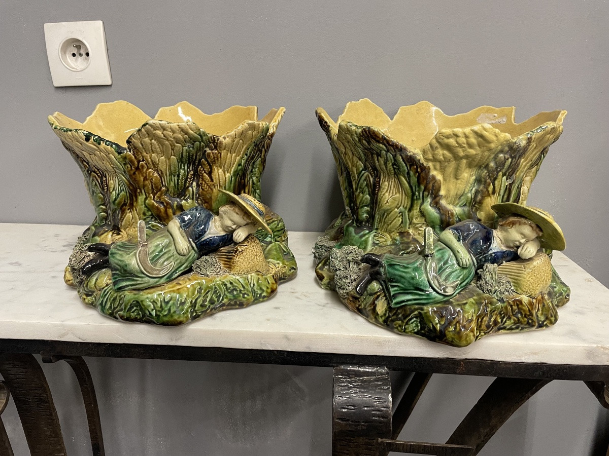 Pair Of 19th-century Majolica Planters -photo-3