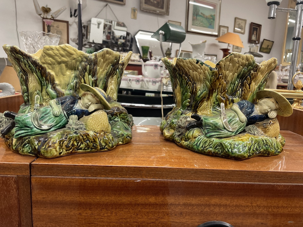 Pair Of 19th-century Majolica Planters 