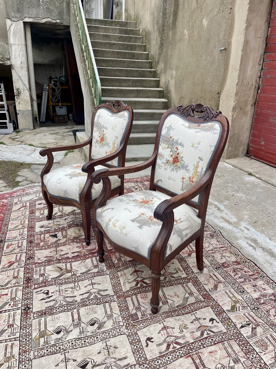Deux. Fauteuils Louis Philippe, en, acajou d’époque XIXE siècle -photo-2