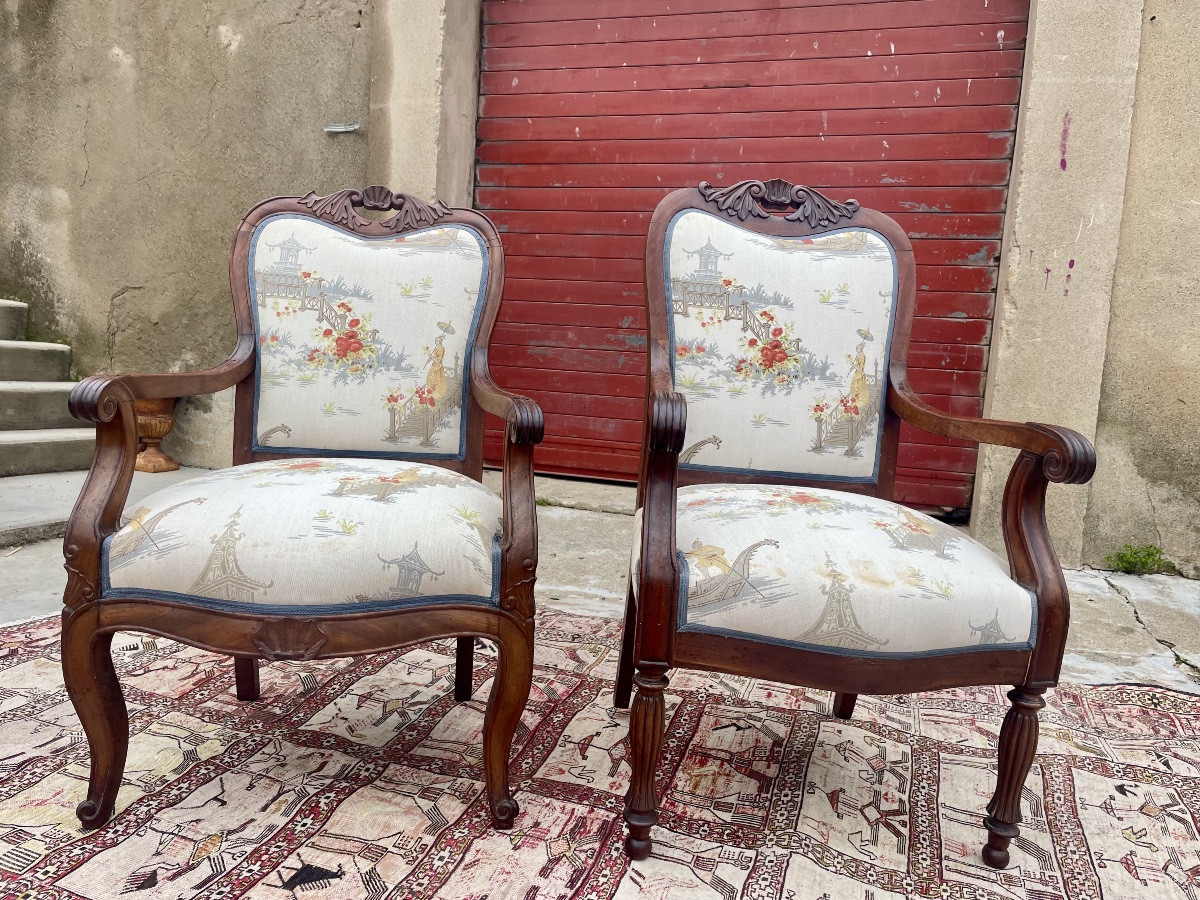 Deux. Fauteuils Louis Philippe, en, acajou d’époque XIXE siècle -photo-1