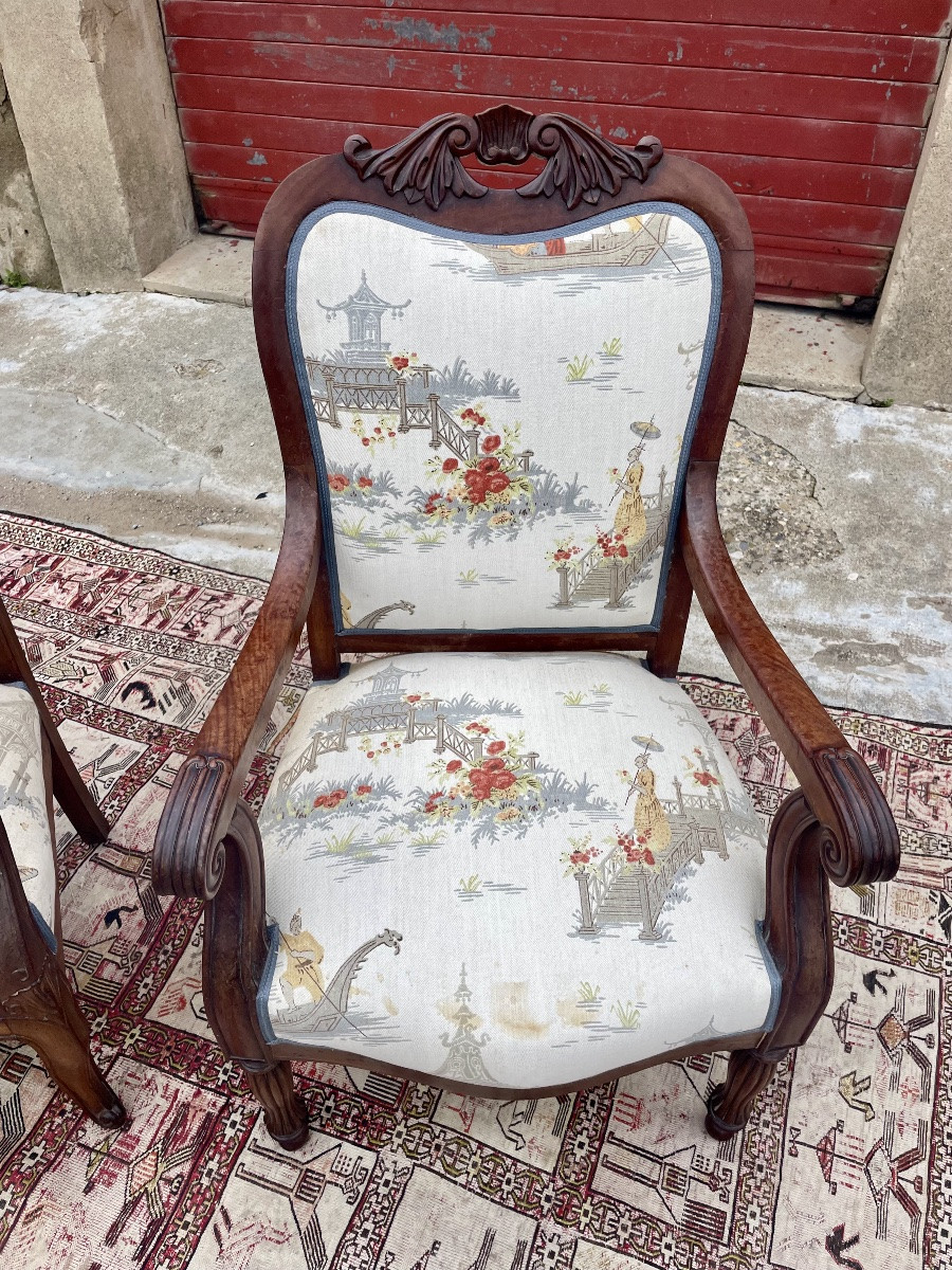 Deux. Fauteuils Louis Philippe, en, acajou d’époque XIXE siècle -photo-5